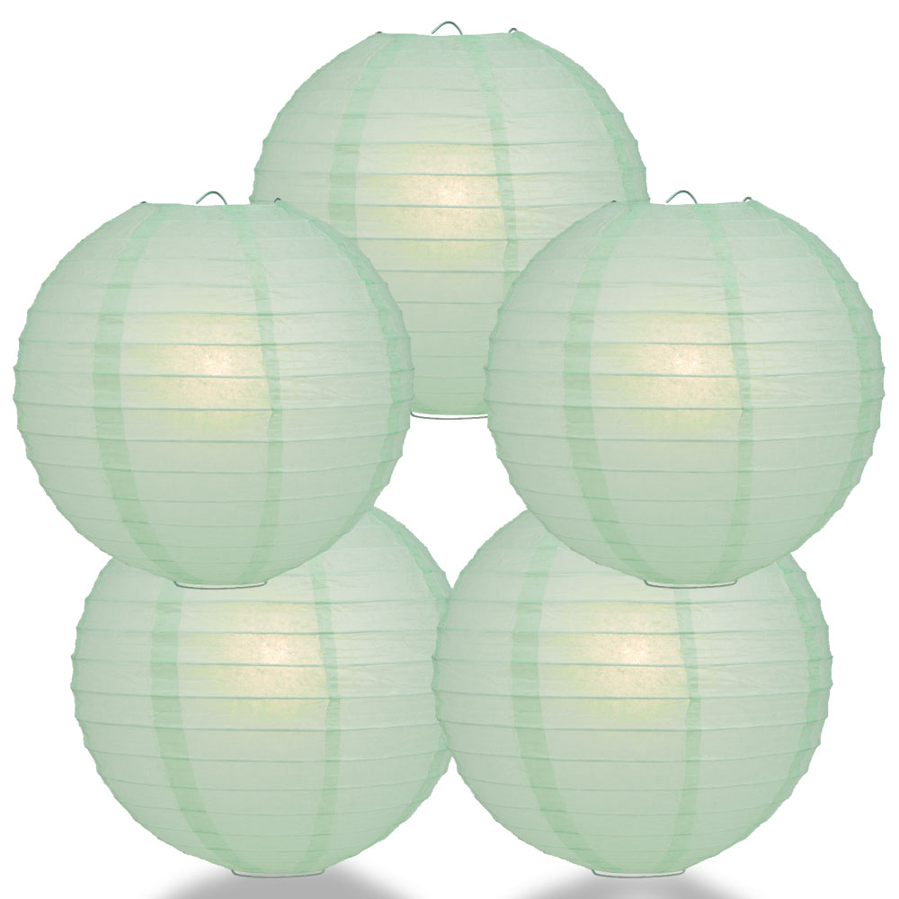 5 PACK | 12" Cool Mint Green Even Ribbing Round Paper Lanterns - PaperLanternStore.com - Paper Lanterns, Decor, Party Lights & More