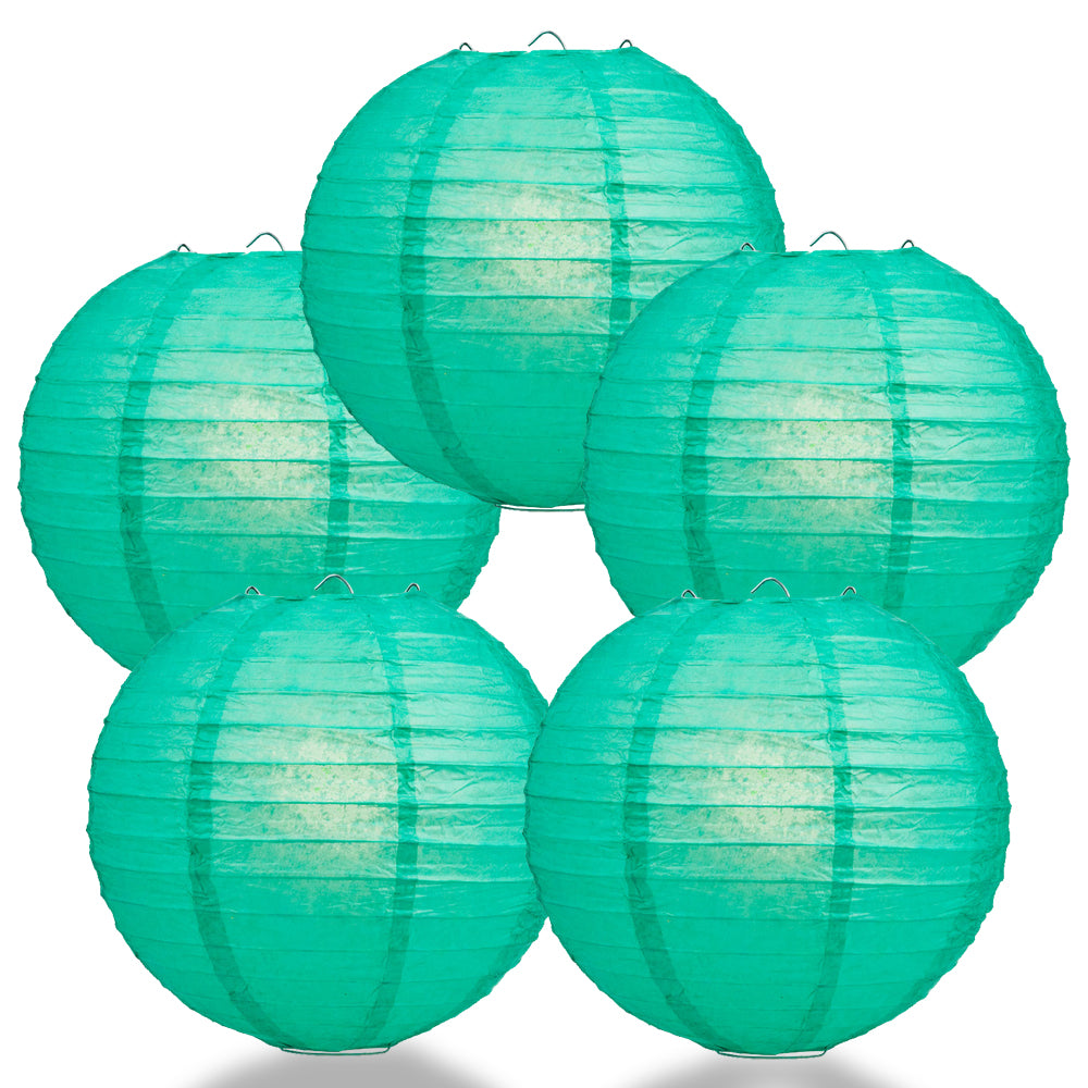 5 PACK | 12" Teal Green Even Ribbing Round Paper Lanterns - PaperLanternStore.com - Paper Lanterns, Decor, Party Lights & More