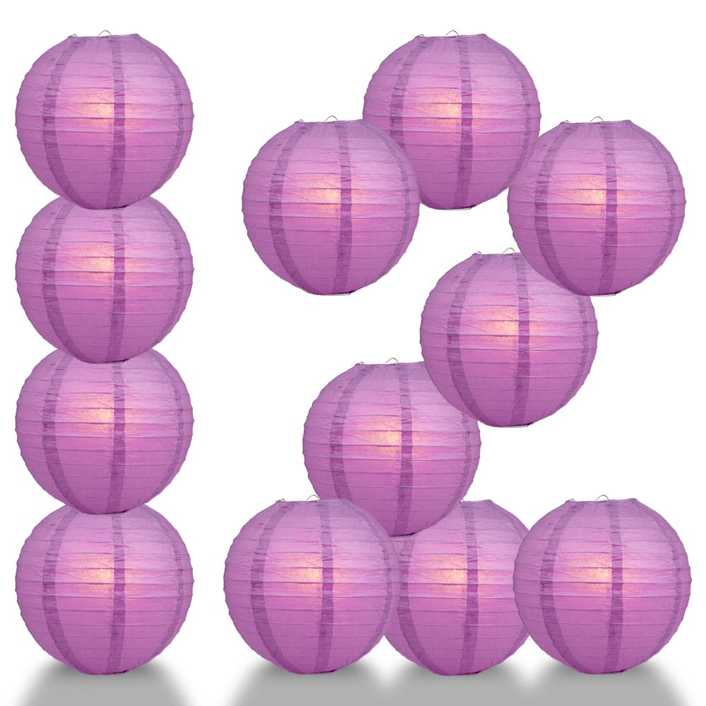 12 PACK | 12" Violet Even Ribbing Round Paper Lantern, Hanging Combo Set - PaperLanternStore.com - Paper Lanterns, Decor, Party Lights & More