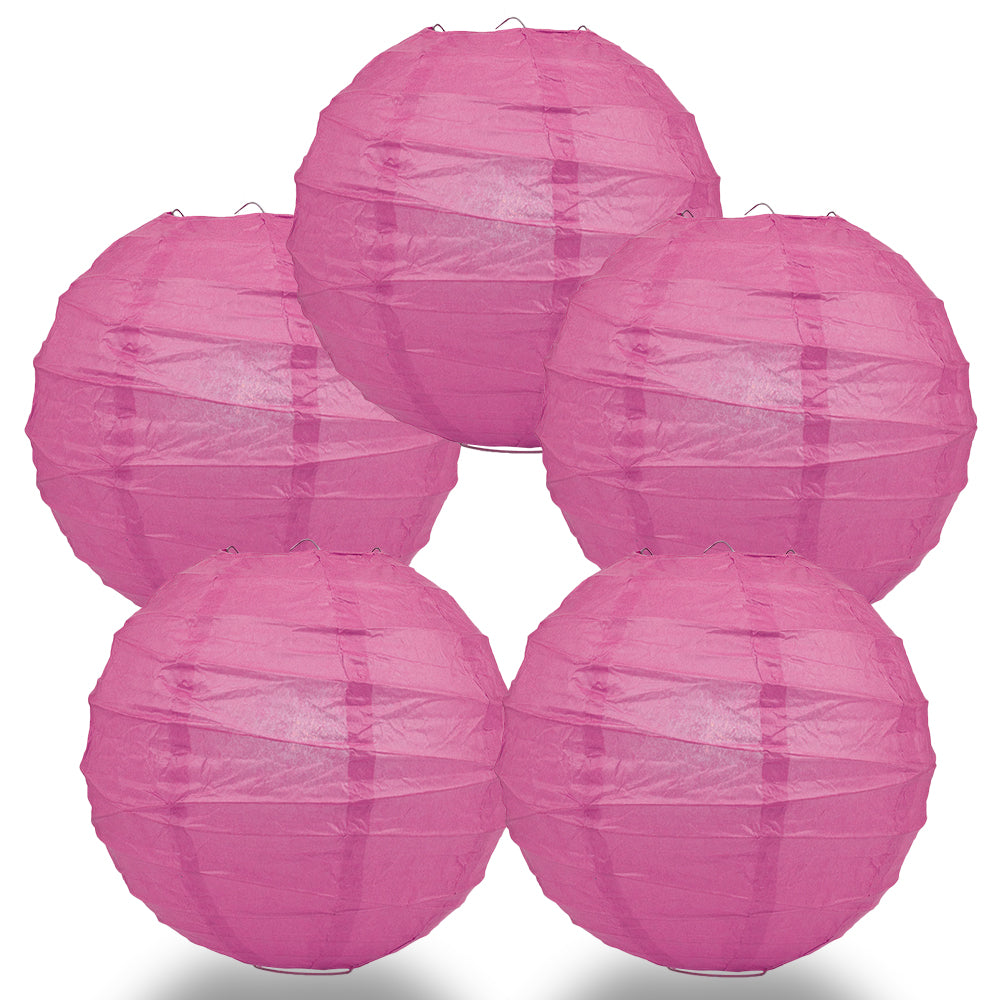 5 PACK | 12" Fuchsia / Hot Pink Crisscross Ribbing, Hanging Paper Lanterns - PaperLanternStore.com - Paper Lanterns, Decor, Party Lights & More