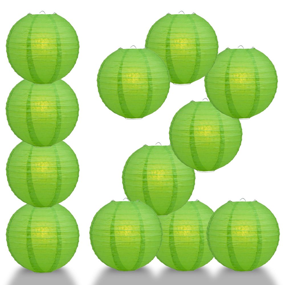 12 PACK | 12" Grass Green Even Ribbing Round Paper Lantern, Hanging Combo Set - PaperLanternStore.com - Paper Lanterns, Decor, Party Lights & More