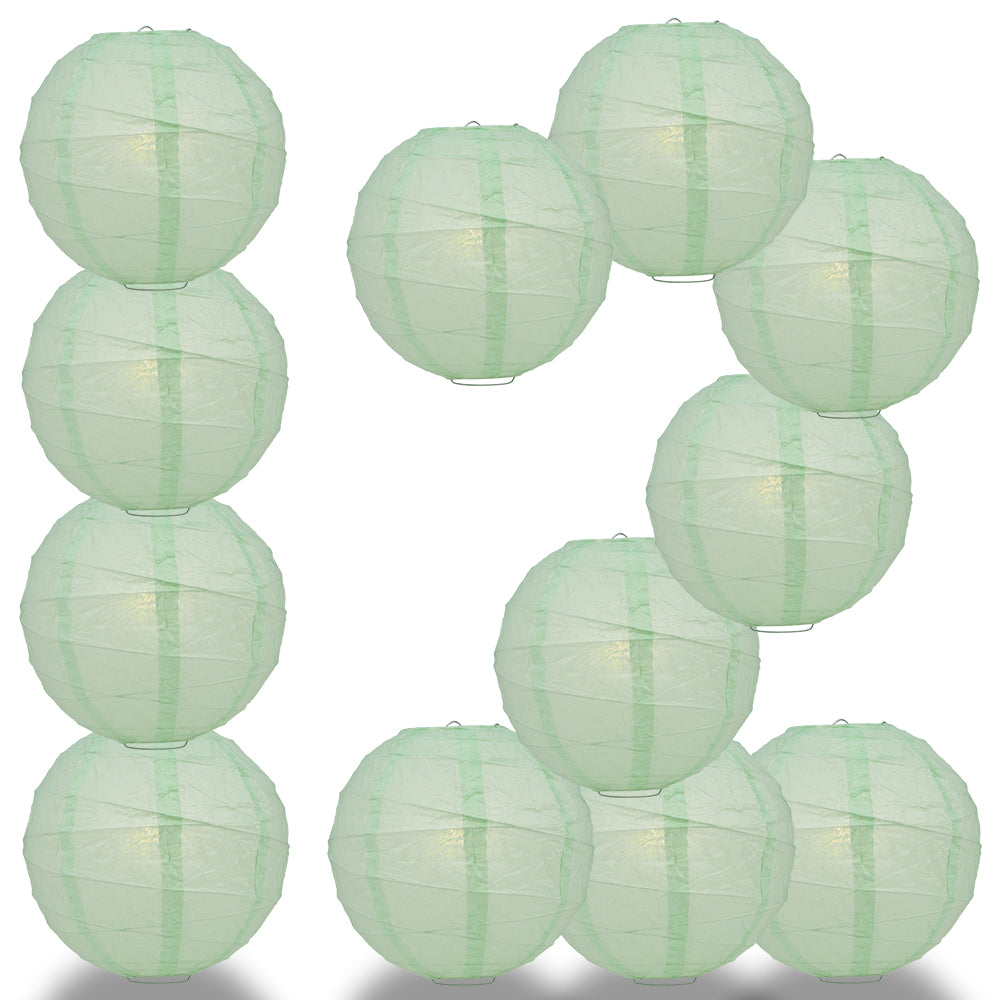 12 PACK | 12" Cool Mint Green Crisscross Ribbing, Hanging Paper Lantern Combo Set - PaperLanternStore.com - Paper Lanterns, Decor, Party Lights & More