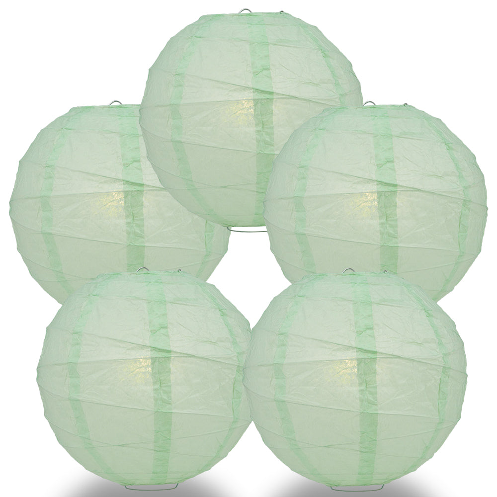 5 PACK | 12" Cool Mint Green Crisscross Ribbing, Hanging Paper Lanterns - PaperLanternStore.com - Paper Lanterns, Decor, Party Lights & More
