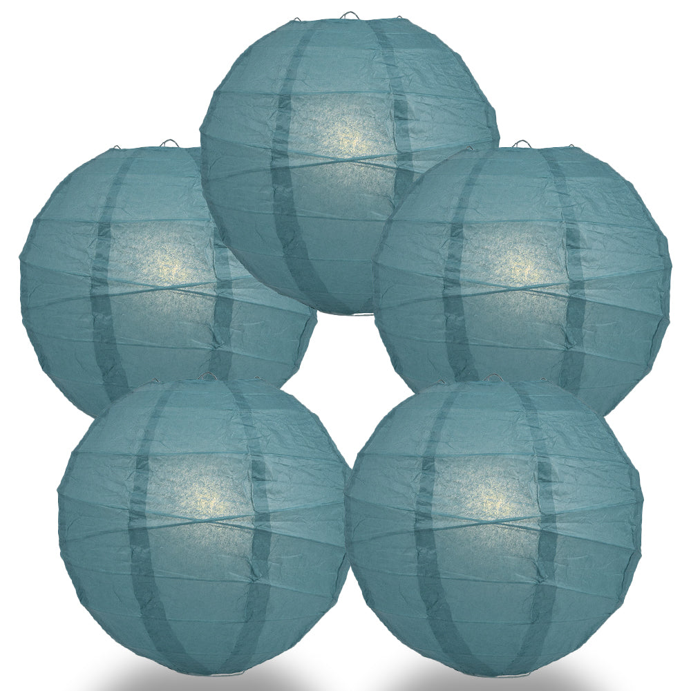 5 PACK | 12" Tahiti Teal Crisscross Ribbing, Hanging Paper Lanterns - PaperLanternStore.com - Paper Lanterns, Decor, Party Lights & More