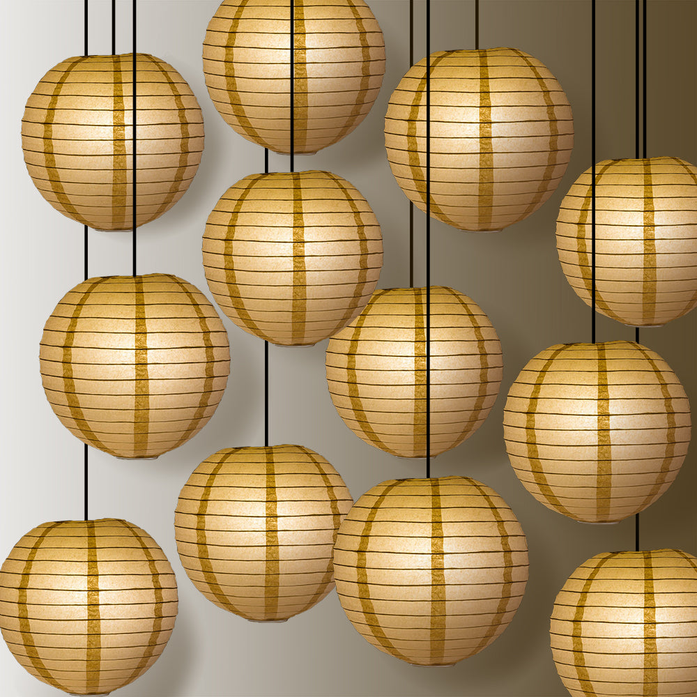 12 PACK | 12" Dusty Sand Rose Even Ribbing Round Paper Lantern, Hanging Combo Set - PaperLanternStore.com - Paper Lanterns, Decor, Party Lights & More