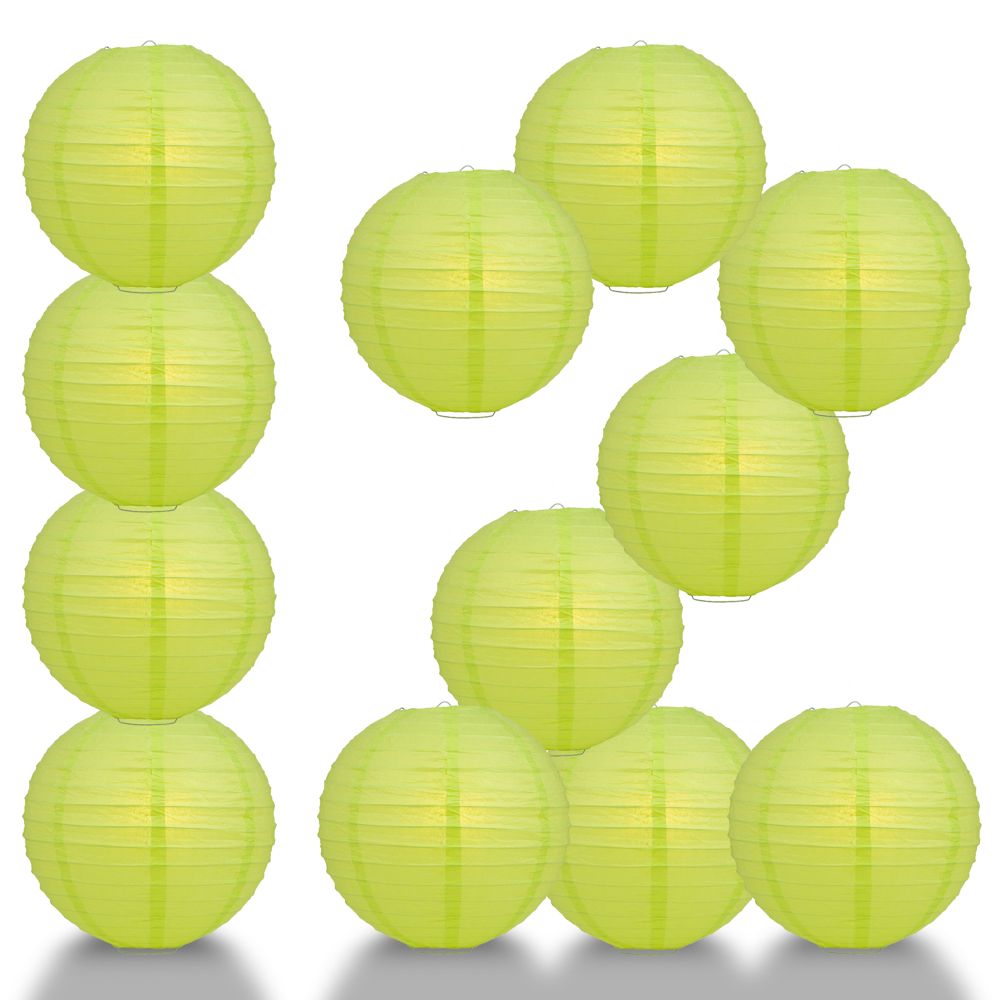 12 PACK | 12" Light Lime Even Ribbing Round Paper Lantern, Hanging Combo Set - PaperLanternStore.com - Paper Lanterns, Decor, Party Lights & More