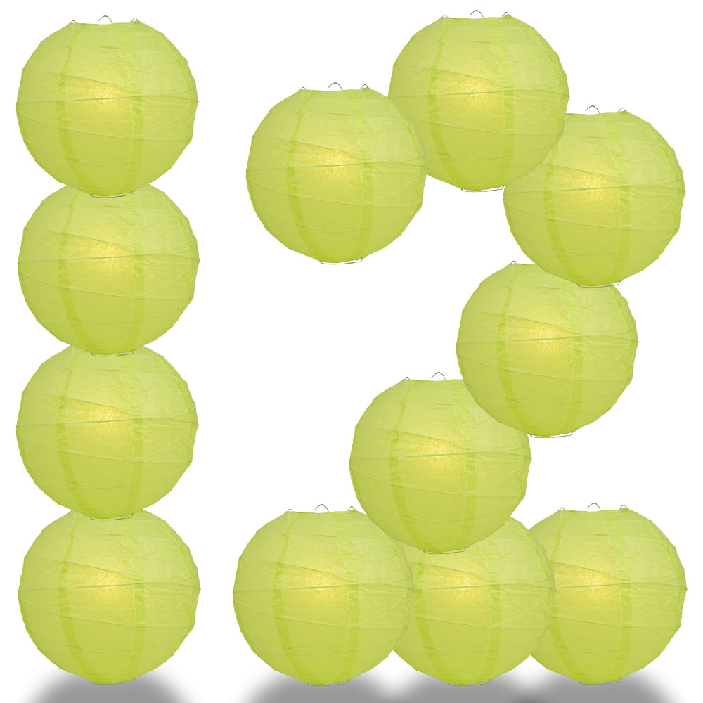 12 PACK | 12" Light Lime Crisscross Ribbing, Hanging Paper Lantern Combo Set - PaperLanternStore.com - Paper Lanterns, Decor, Party Lights & More