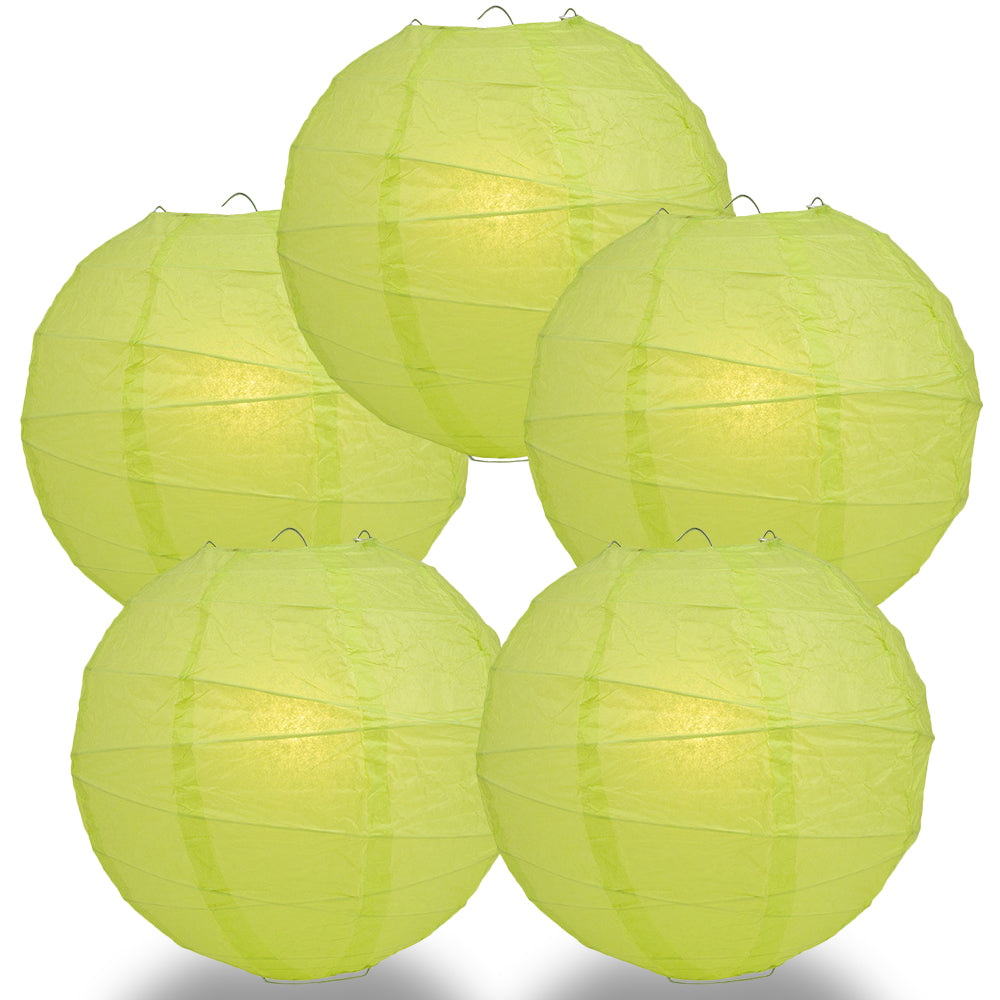 5 PACK | 12"  Light Lime Crisscross Ribbing, Hanging Paper Lanterns - PaperLanternStore.com - Paper Lanterns, Decor, Party Lights & More