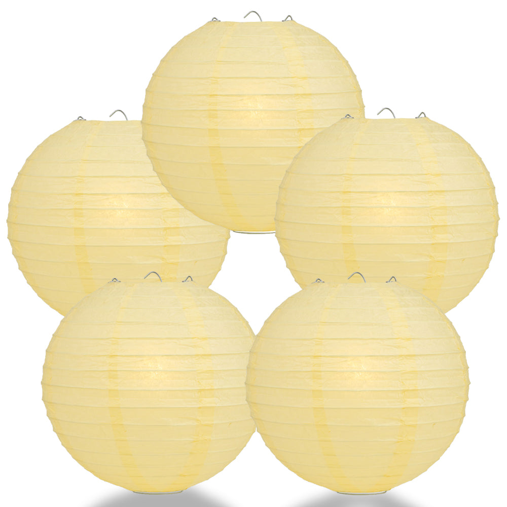 5 PACK | 12" Lemon Yellow Even Ribbing Round Paper Lanterns - PaperLanternStore.com - Paper Lanterns, Decor, Party Lights & More