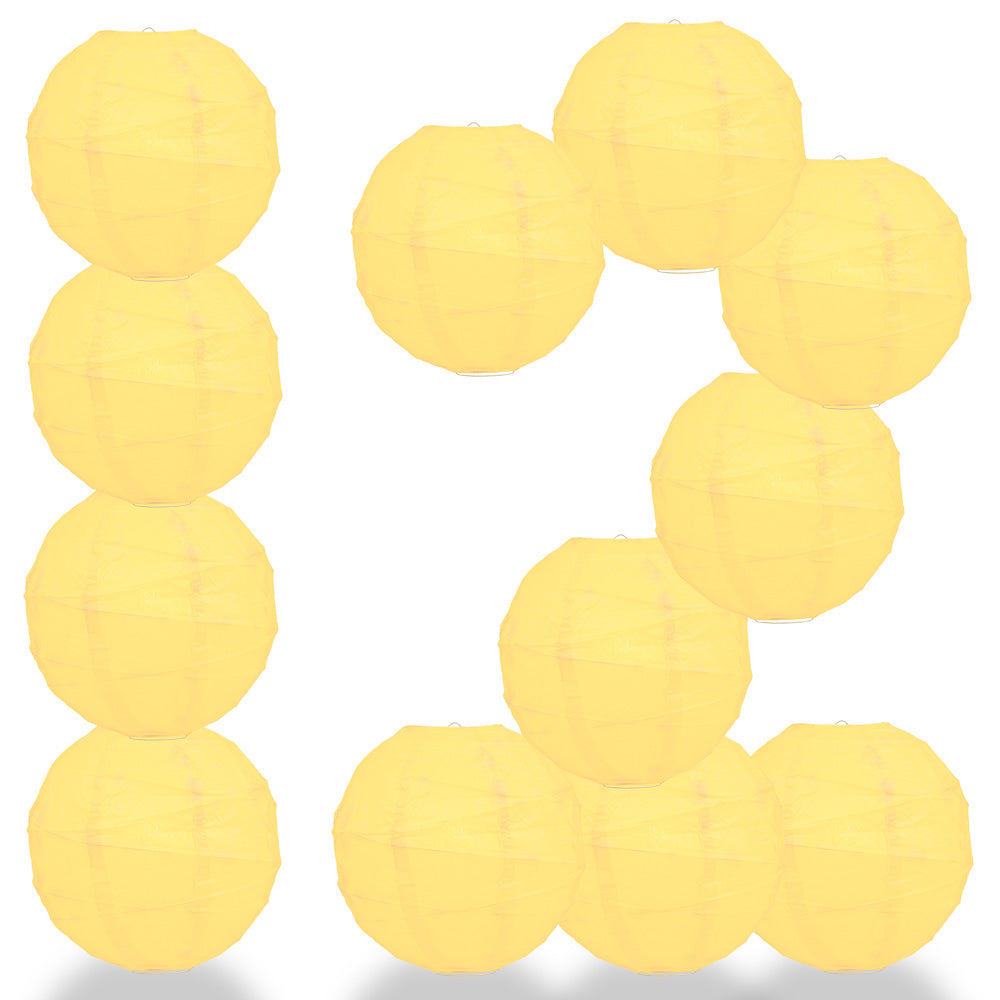 12 PACK | 12" Lemon Yellow Crisscross Ribbing, Hanging Paper Lantern Combo Set - PaperLanternStore.com - Paper Lanterns, Decor, Party Lights & More