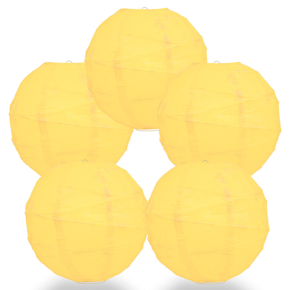5 PACK | 12" Lemon Yellow Crisscross Ribbing, Hanging Paper Lanterns - PaperLanternStore.com - Paper Lanterns, Decor, Party Lights & More