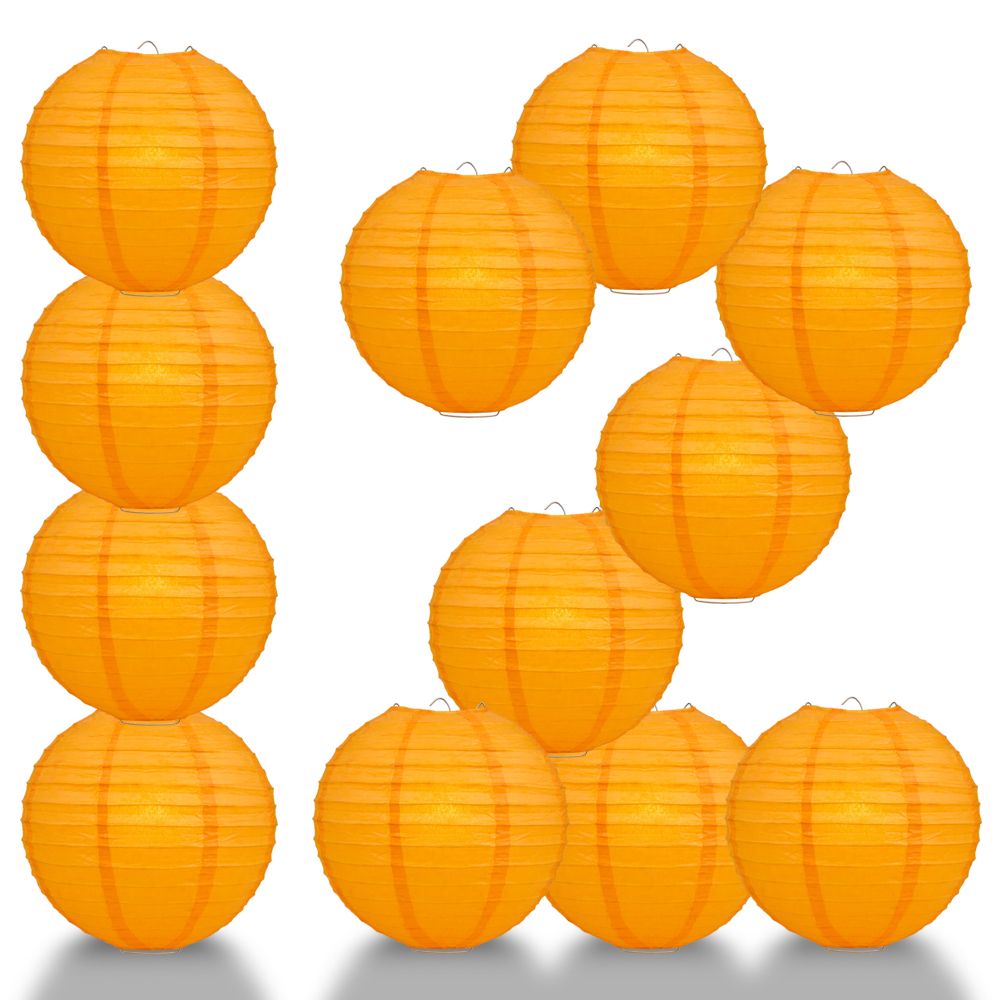 12 PACK | 12" Orange Even Ribbing Round Paper Lantern, Hanging Combo Set - PaperLanternStore.com - Paper Lanterns, Decor, Party Lights & More