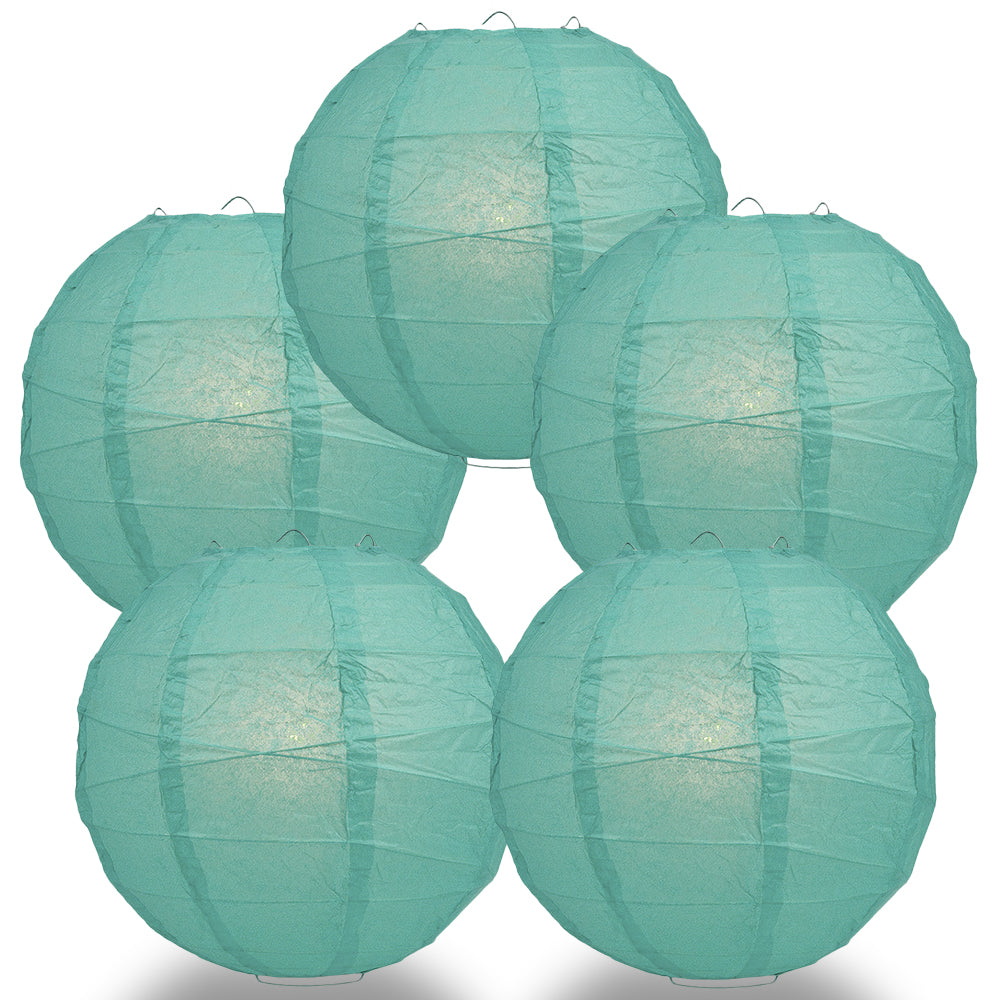 5 PACK | 12" Teal Green Crisscross Ribbing, Hanging Paper Lanterns - PaperLanternStore.com - Paper Lanterns, Decor, Party Lights & More