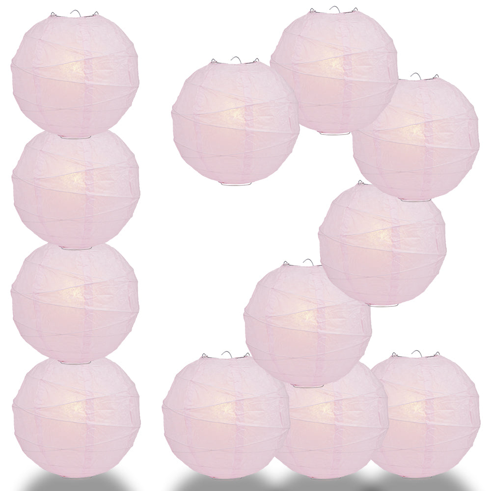 12 PACK | 12" Pink Crisscross Ribbing, Hanging Paper Lantern Combo Set - PaperLanternStore.com - Paper Lanterns, Decor, Party Lights & More