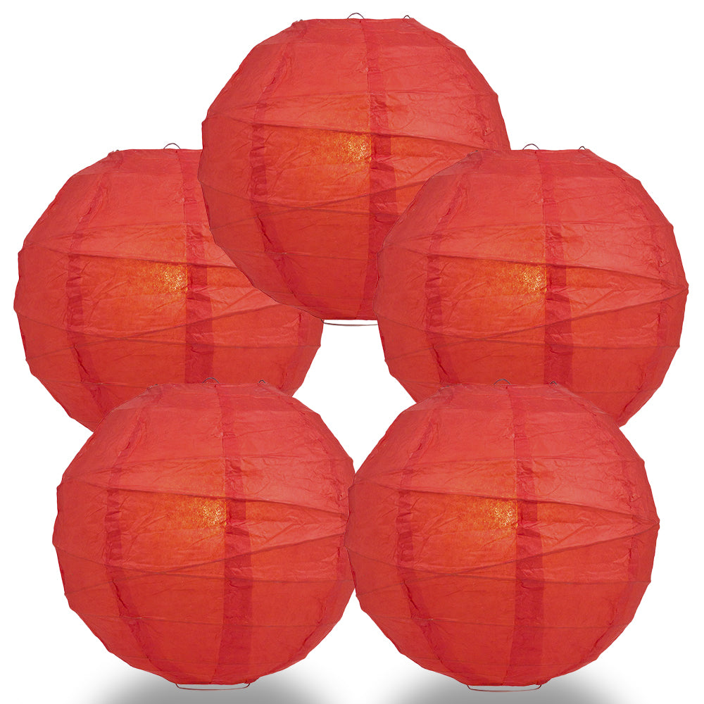 5 PACK | 12" Red Crisscross Ribbing, Hanging Paper Lanterns - PaperLanternStore.com - Paper Lanterns, Decor, Party Lights & More
