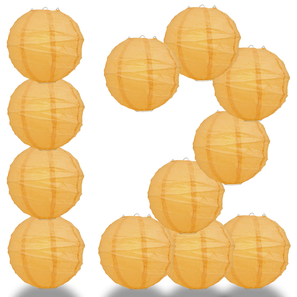 12 PACK | 12" Papaya Crisscross Ribbing, Hanging Paper Lantern Combo Set - PaperLanternStore.com - Paper Lanterns, Decor, Party Lights & More