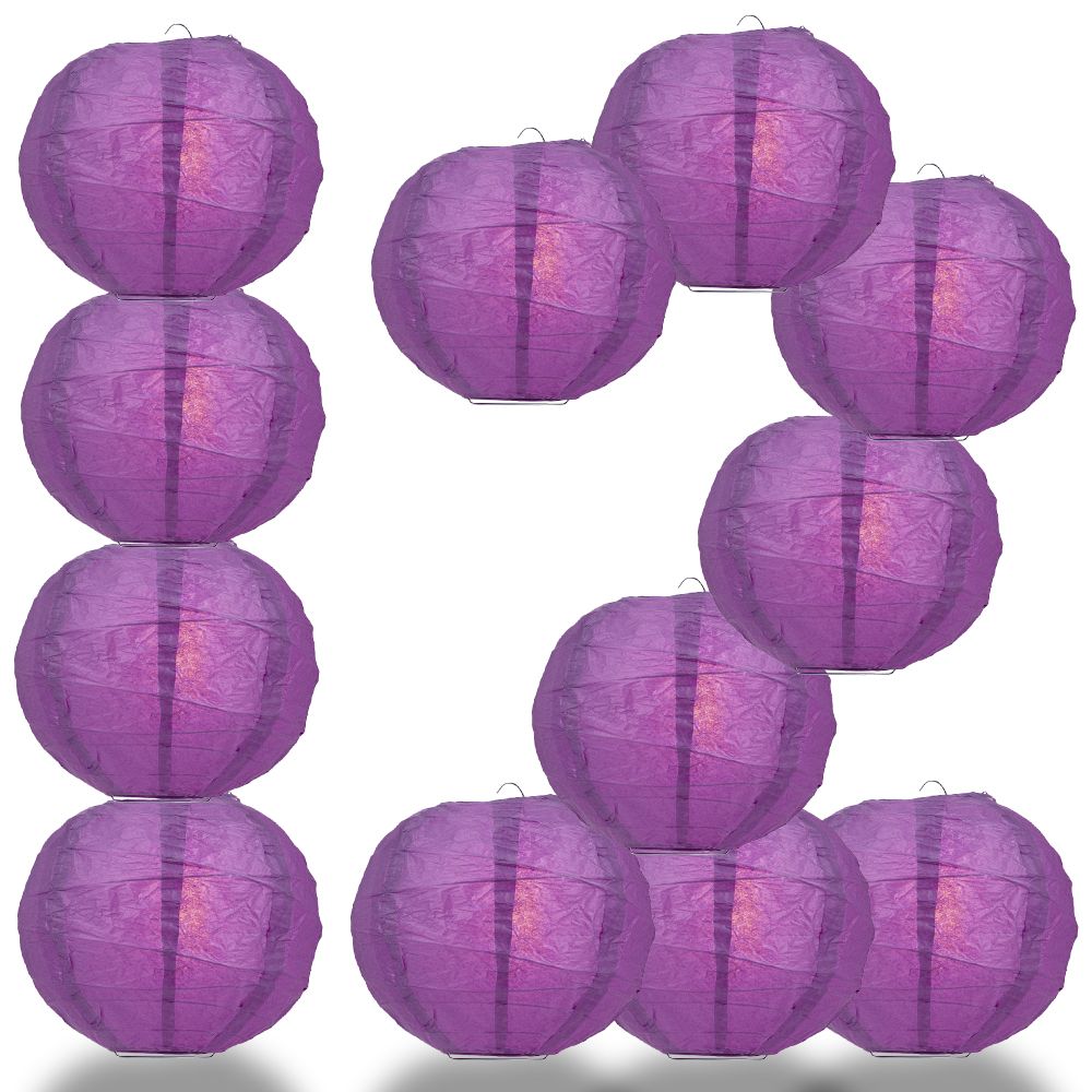 12 PACK | 12" Violet Crisscross Ribbing, Hanging Paper Lantern Combo Set - PaperLanternStore.com - Paper Lanterns, Decor, Party Lights & More