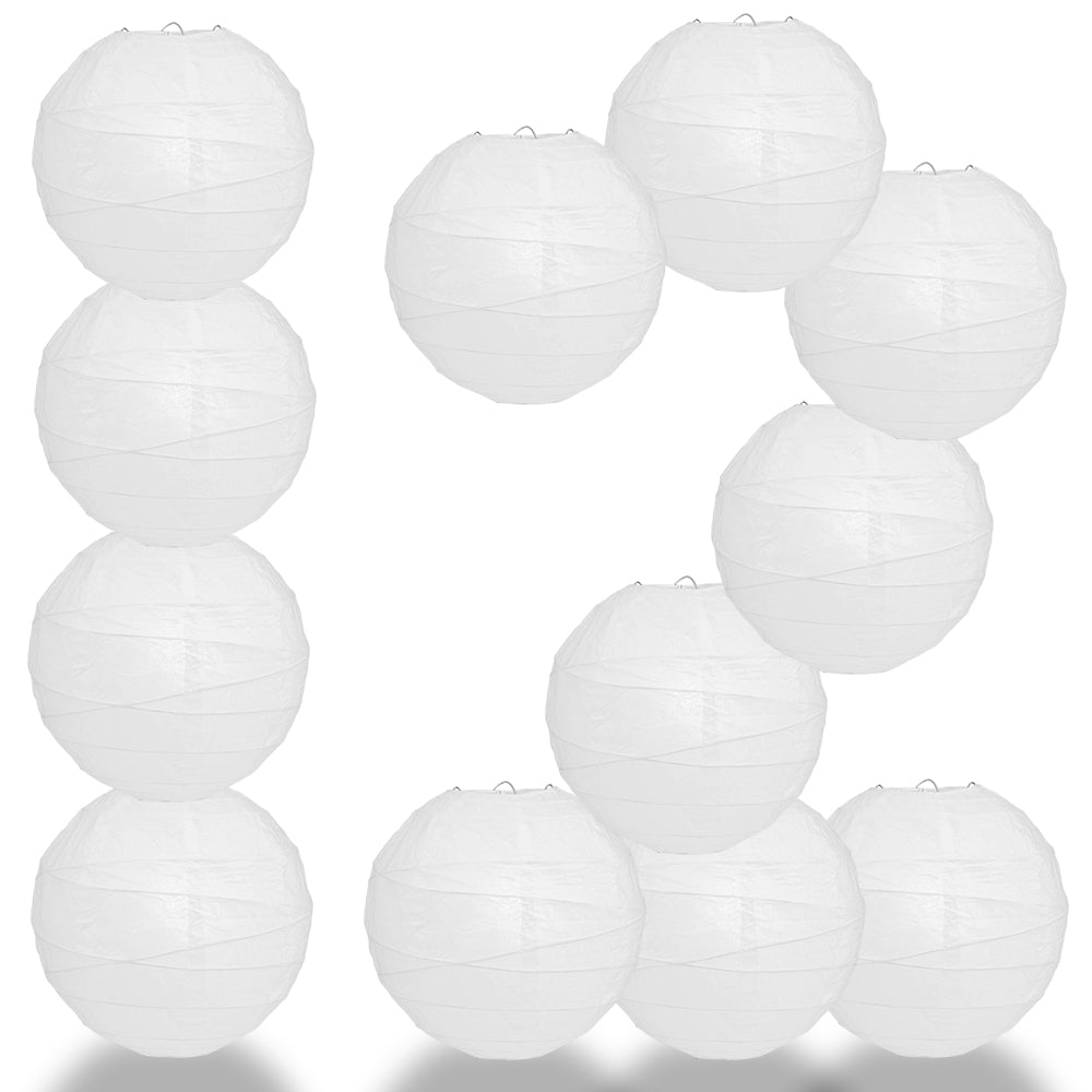 12 PACK | 12" White Crisscross Ribbing, Hanging Paper Lantern Combo Set - PaperLanternStore.com - Paper Lanterns, Decor, Party Lights & More