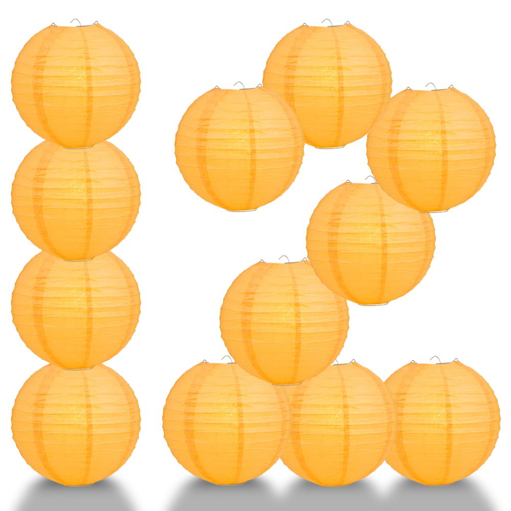 12 PACK | 12" Papaya Even Ribbing Round Paper Lantern, Hanging Combo Set - PaperLanternStore.com - Paper Lanterns, Decor, Party Lights & More