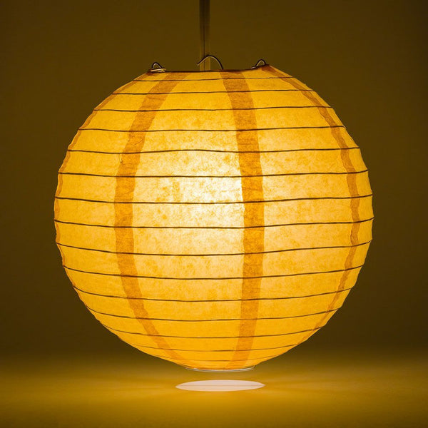 14 Inch Papaya Round Paper Lantern, Even Ribbing, Hanging Decoration on
