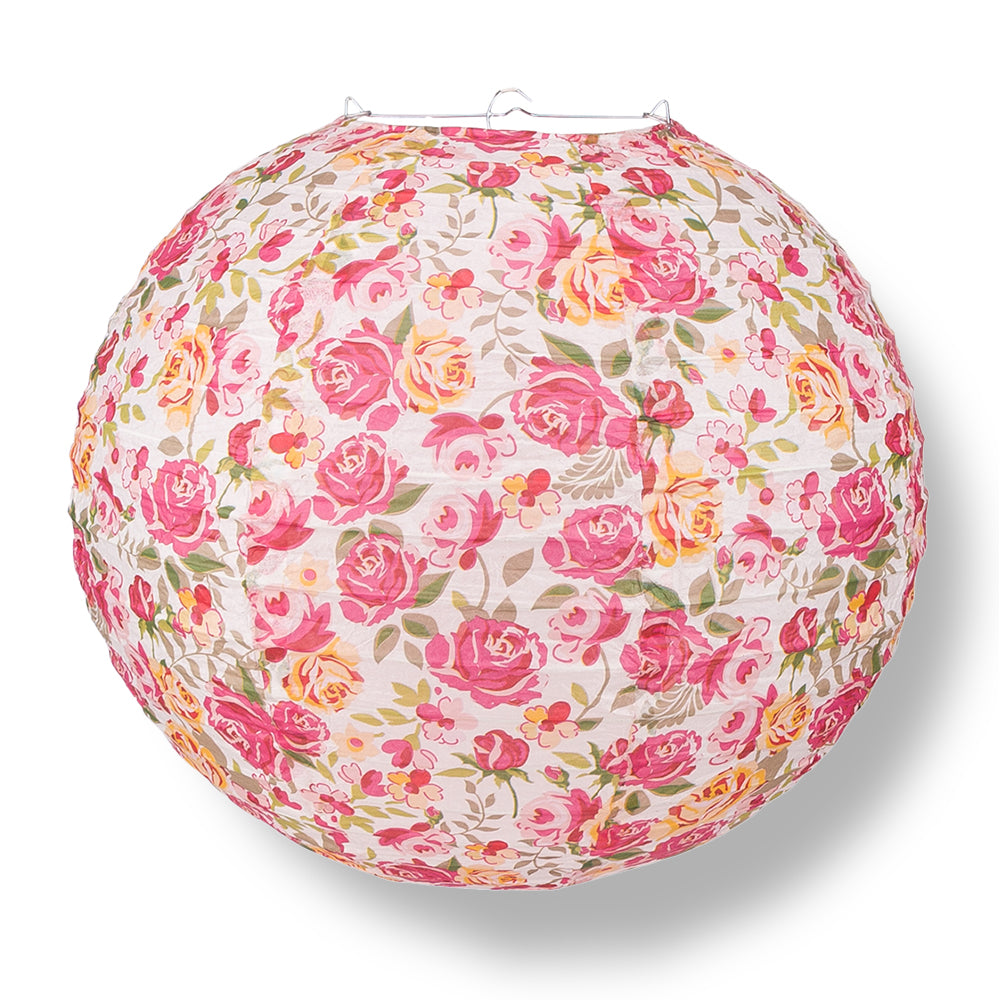 14" Liberty Print Fuchsia Rose Floral Pattern Paper Lantern, Design by Esper - PaperLanternStore.com - Paper Lanterns, Decor, Party Lights & More