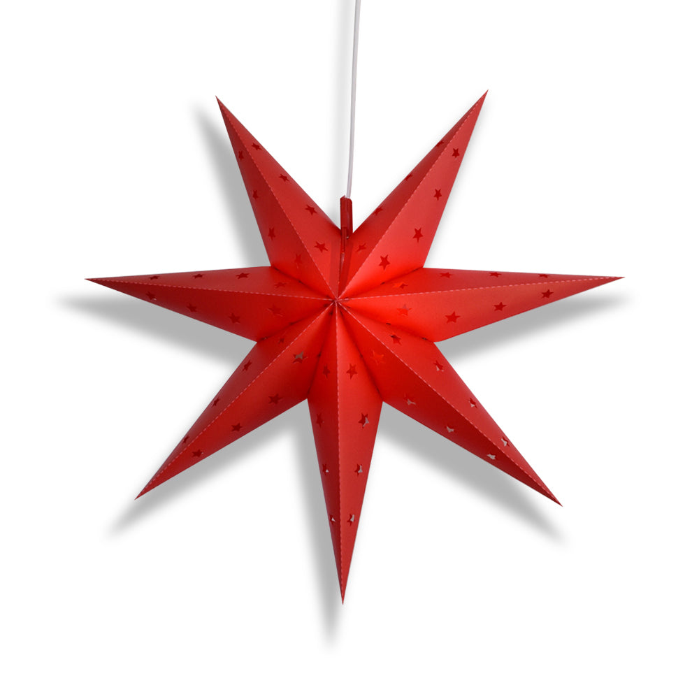 LANTERN + CORD + BULB | 18" Red 7-Point Weatherproof Star Lantern Lamp, Hanging Decoration