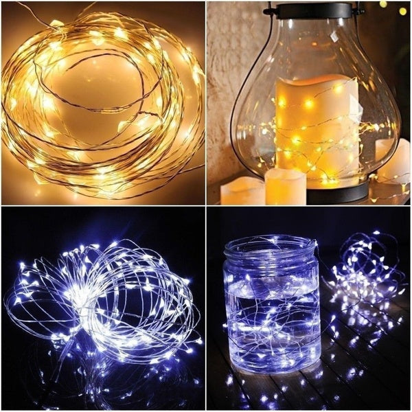 7.5 FT | 20 LED Battery Operated Warm White Fairy String Lights With Copper Wire - PaperLanternStore.com - Paper Lanterns, Decor, Party Lights &amp; More