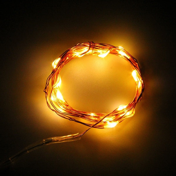7.5 FT | 20 LED Battery Operated Warm White Fairy String Lights With Copper Wire - PaperLanternStore.com - Paper Lanterns, Decor, Party Lights &amp; More