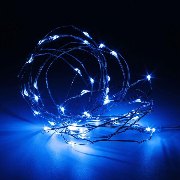 7 FT | 20 LED Weatherproof Battery Operated Copper Wire Blue Fairy String Lights With Timer - PaperLanternStore.com - Paper Lanterns, Decor, Party Lights &amp; More