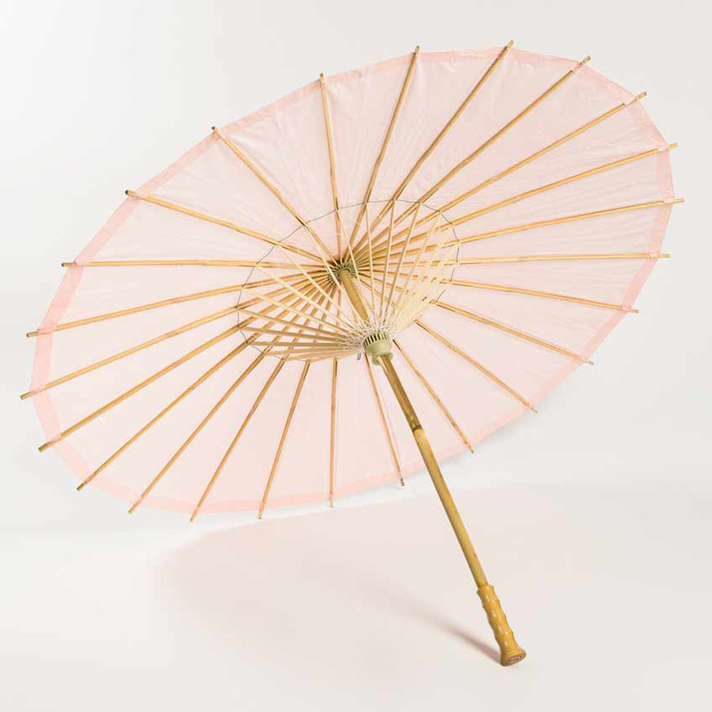 32&quot; Rose Quartz Paper Parasol Umbrella for Weddings and Parties with Elegant Handle