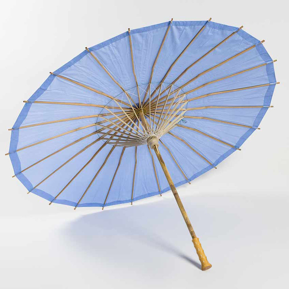 32&quot; Serenity Blue Paper Parasol Umbrella for Weddings and Parties with Elegant Handle