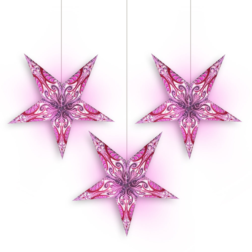 3-PACK + Cord | Orchid Purple Splash 24&quot; Illuminated Paper Star Lanterns and Lamp Cord Hanging Decorations - PaperLanternStore.com - Paper Lanterns, Decor, Party Lights &amp; More