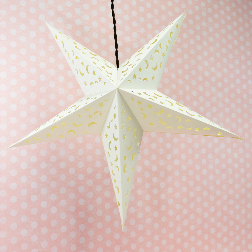 24&quot; White Star Moon Cut-Out Paper Star Lantern, Hanging Wedding &amp; Party Decoration - PaperLanternStore.com - Paper Lanterns, Decor, Party Lights &amp; More