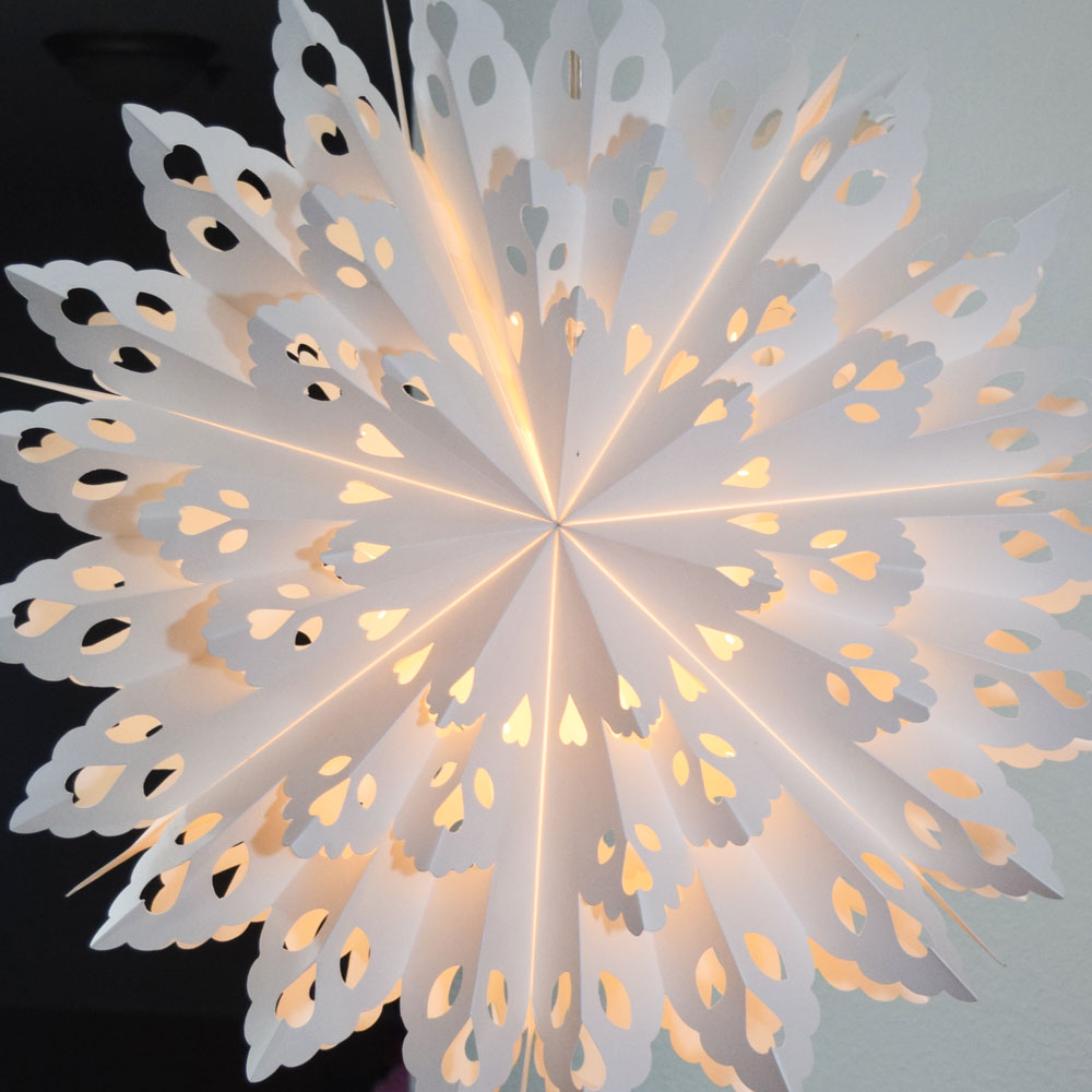 Quasimoon Pizzelle Paper Star Lantern (24-Inch, White, Winter Wreath Snowflake Design) - Great With or Without Lights - Holiday Snowflake Decorations - PaperLanternStore.com - Paper Lanterns, Decor, Party Lights &amp; More