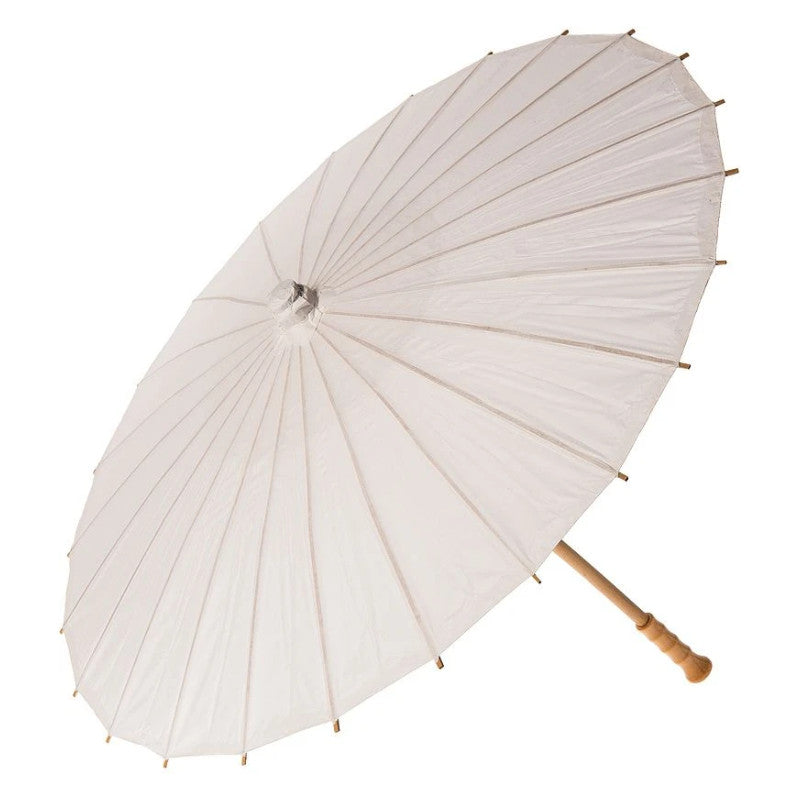 BULK PACK (6) 32" Wedding White Paper Parasol Umbrellas with Elegant Handle - PaperLanternStore.com - Paper Lanterns, Decor, Party Lights & More