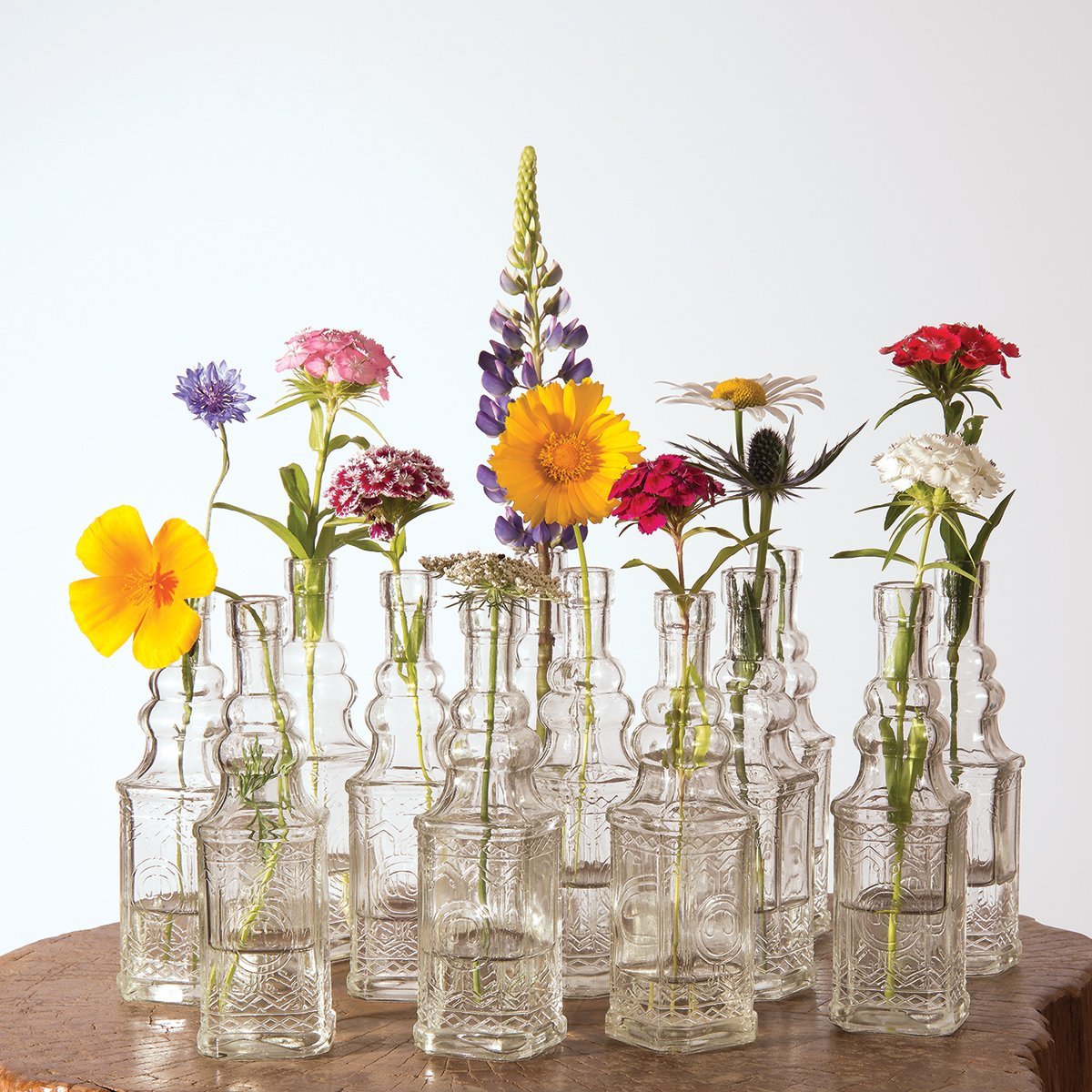 12 Pack | 6.5" Ella Clear Vintage Glass Bottle with Cork - DIY Wedding Flower Bud Vases - PaperLanternStore.com - Paper Lanterns, Decor, Party Lights & More