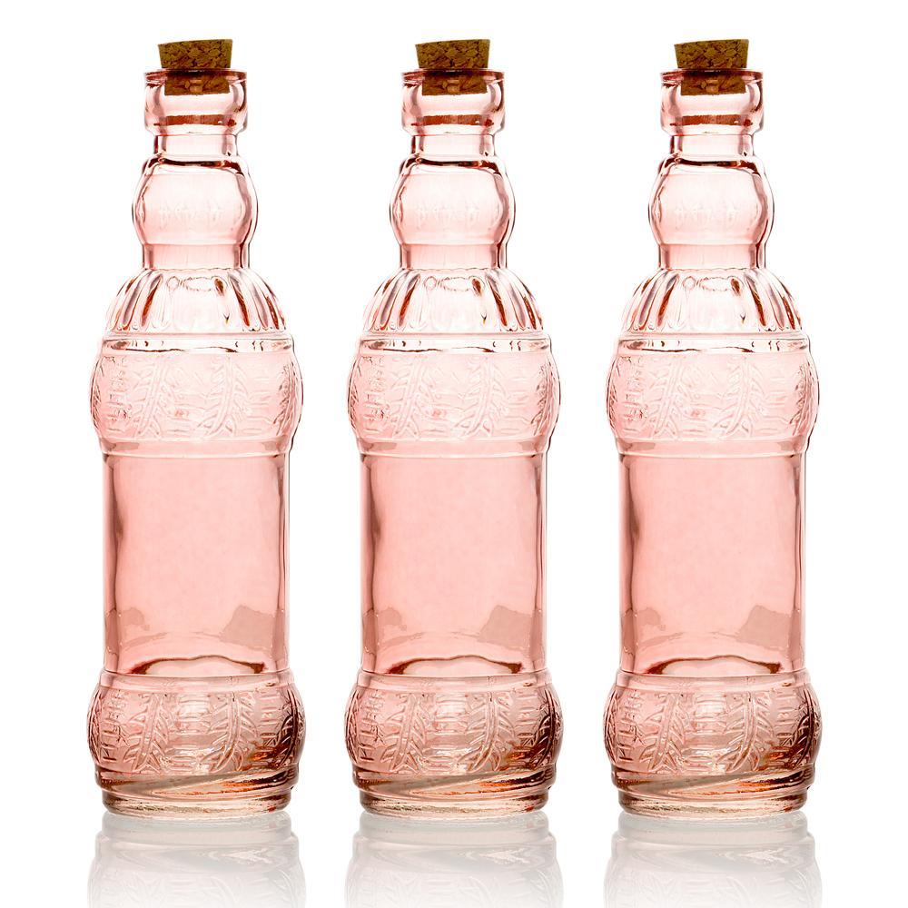 3 Pack | 6.5" Edna Pink Vintage Glass Bottle with Cork - DIY Wedding Flower Bud Vases - PaperLanternStore.com - Paper Lanterns, Decor, Party Lights & More