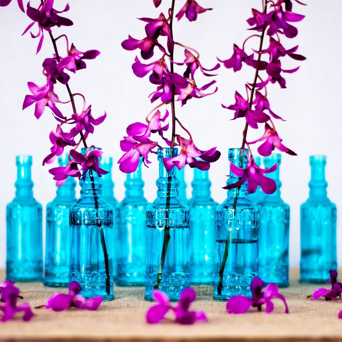 3 Pack | 6.6" Calista Turquoise Vintage Glass Bottle with Cork - DIY Wedding Flower Bud Vases - PaperLanternStore.com - Paper Lanterns, Decor, Party Lights & More