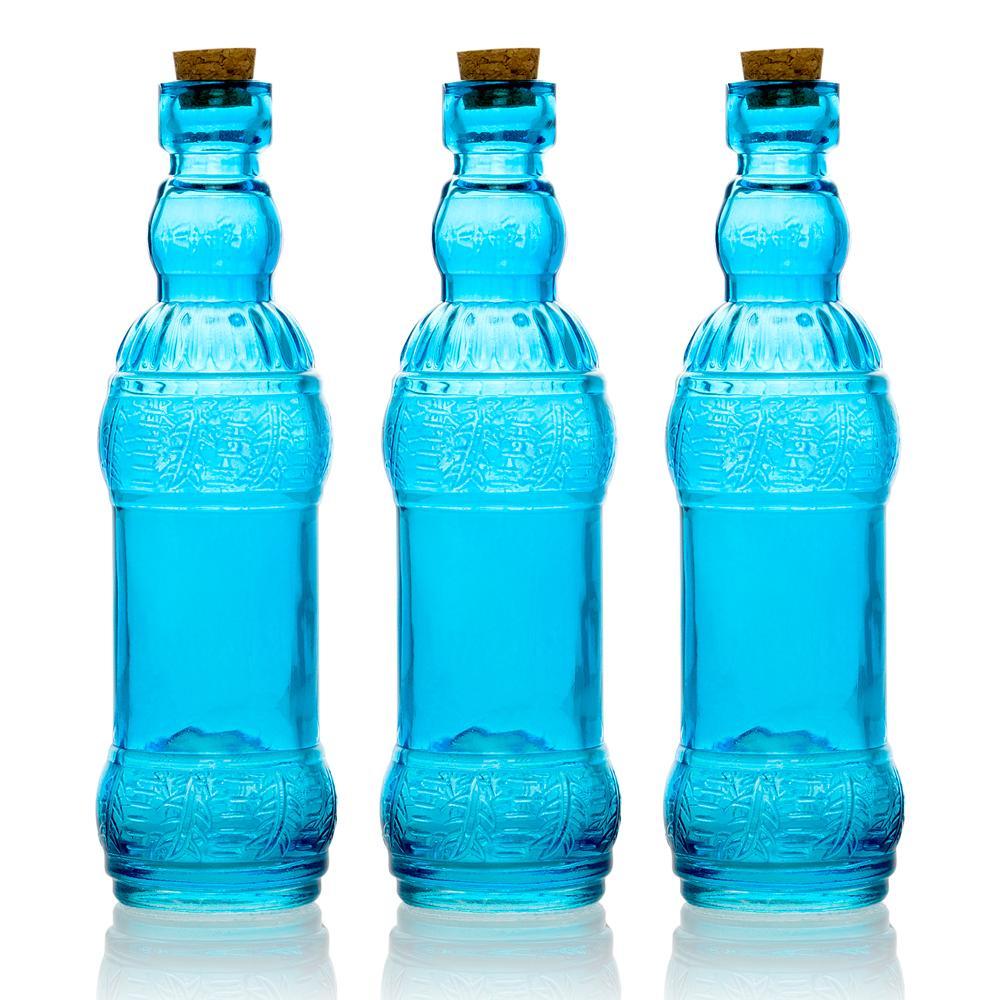 3 Pack | 6.5" Edna Turquoise Vintage Glass Bottle with Cork - DIY Wedding Flower Bud Vases - PaperLanternStore.com - Paper Lanterns, Decor, Party Lights & More