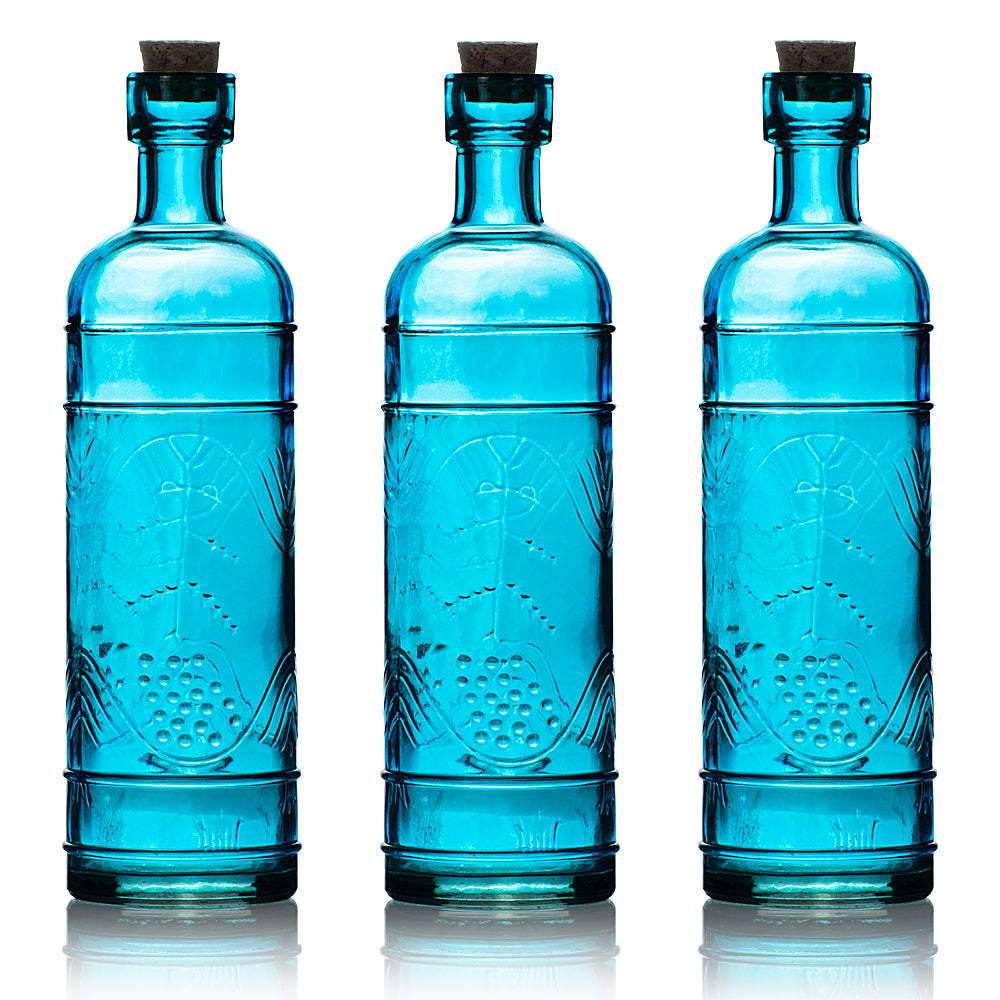 3 Pack | 6.5" Mabel Turquoise Vintage Glass Bottle with Cork - DIY Wedding Flower & Bud Vases - PaperLanternStore.com - Paper Lanterns, Decor, Party Lights & More
