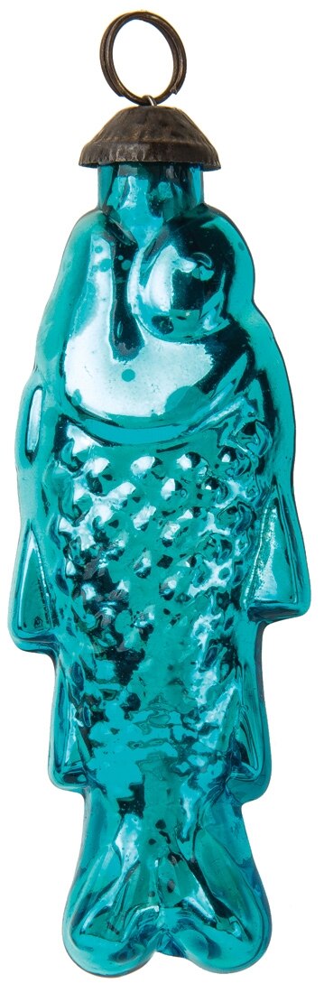 Mercury Glass Fish Ornament,  Small Turquoise - PaperLanternStore.com - Paper Lanterns, Decor, Party Lights & More