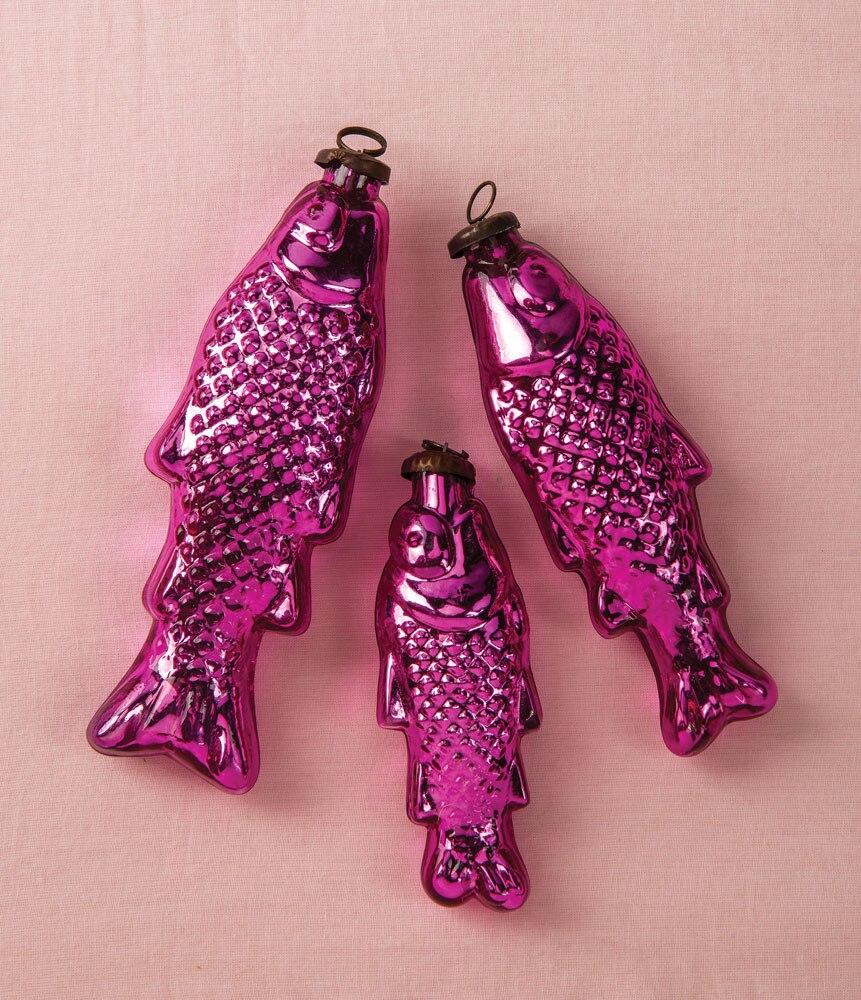 Mercury Glass Fish Ornaments, Fuchsia Set of 3 - PaperLanternStore.com - Paper Lanterns, Decor, Party Lights & More