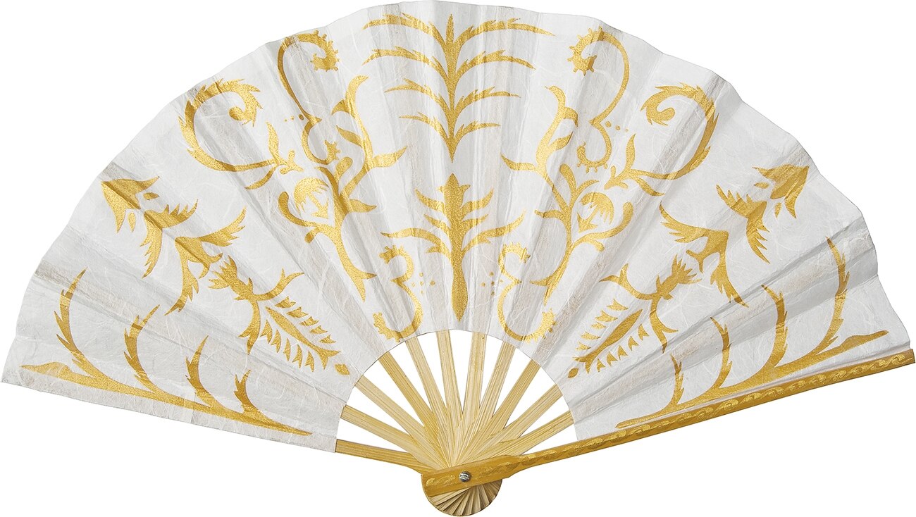 White Gilded Henna Mulberry Paper Hand Fan - PaperLanternStore.com - Paper Lanterns, Decor, Party Lights & More