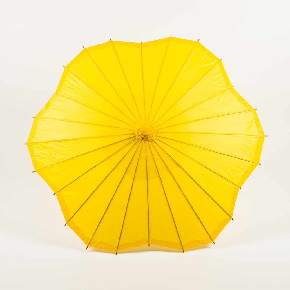 BULK PACK (10-Pack) 32" Yellow Paper Parasol Umbrella, Scallop Blossom Shaped with Elegant Handle