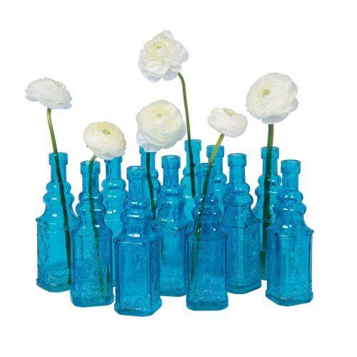 12 Pack | 6.5" Ella Turquoise Vintage Glass Bottle with Cork - DIY Wedding Flower Bud Vases - PaperLanternStore.com - Paper Lanterns, Decor, Party Lights & More