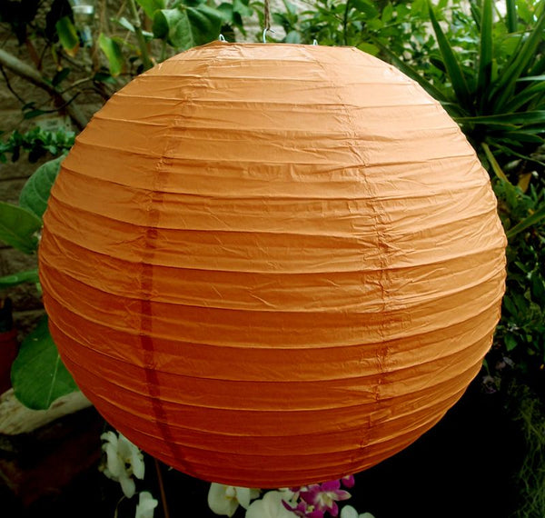 4 Inch Persimmon Orange Round Paper Lantern, Even Ribbing, Hanging (10
