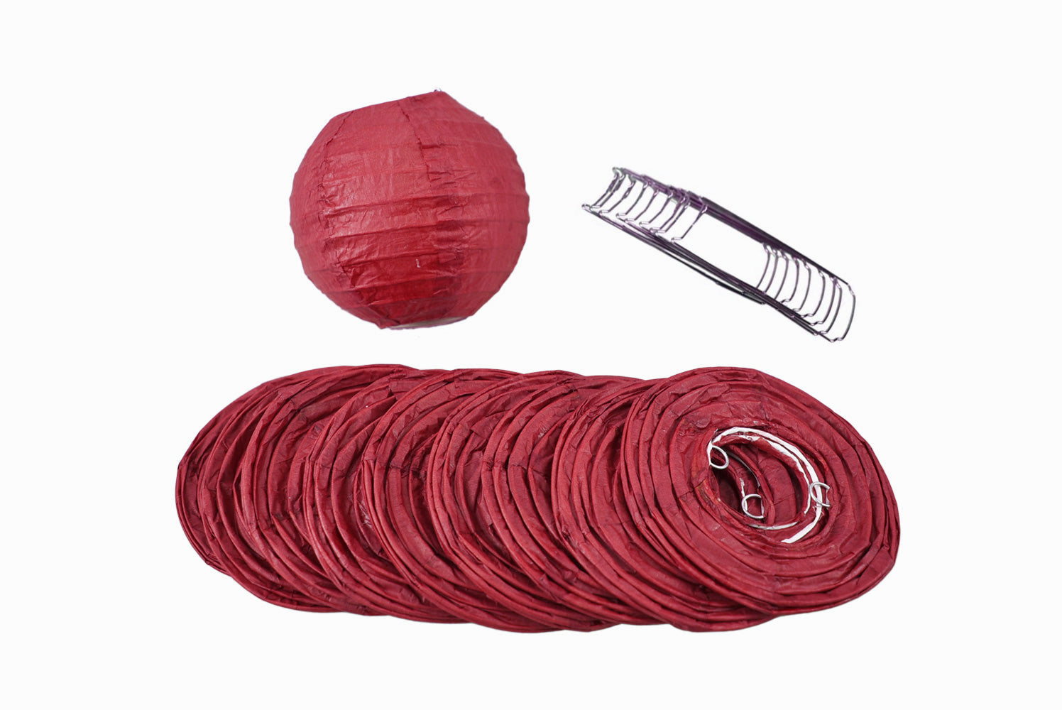 4" Velvet Red Round Paper Lantern, Even Ribbing, Hanging Decoration (10-Pack) - PaperLanternStore.com - Paper Lanterns, Decor, Party Lights & More