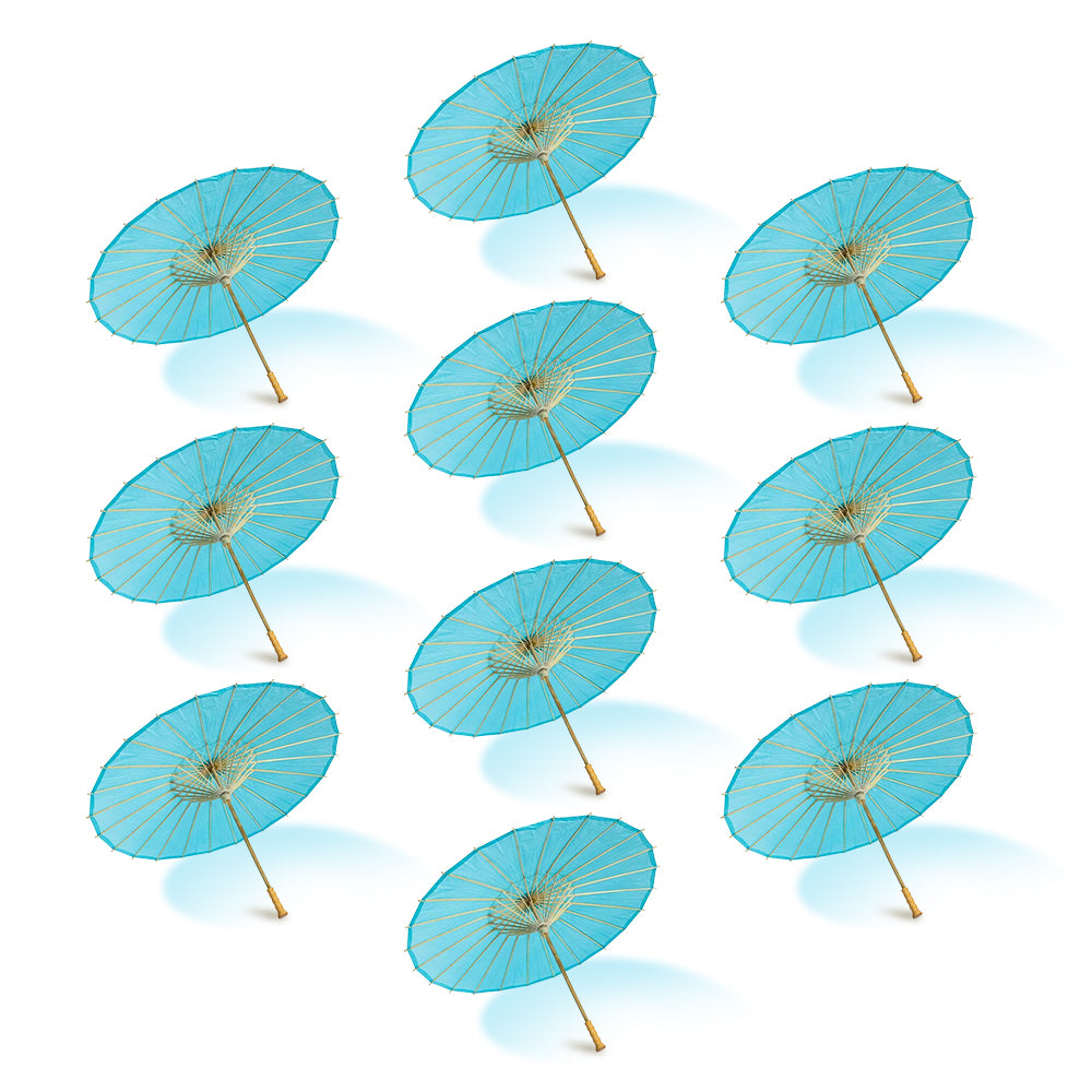 BULK PACK (10) 32&quot; Water Blue Paper Parasol Umbrellas with Elegant Handles