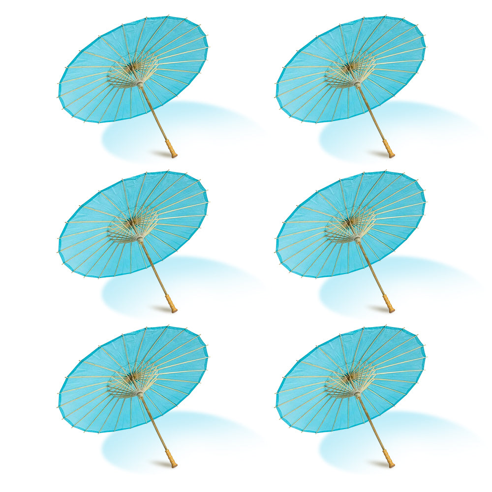 BULK PACK (6-Pack) 32" Water Blue Paper Parasol Umbrella with Elegant Handle