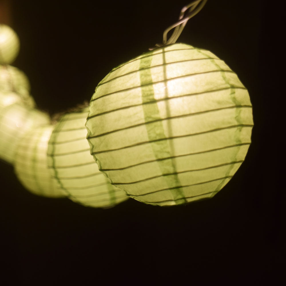 10 Socket Light Lime Green Round Paper Lantern Party String Lights (4" Lanterns, Expandable) - PaperLanternStore.com - Paper Lanterns, Decor, Party Lights & More